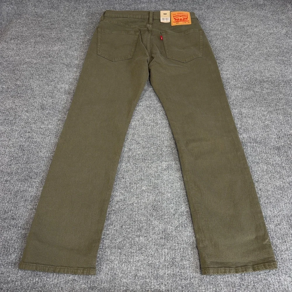 Levis 505 Jeans Men 30x30 Army Olive Green Denim 5 Pocket Straight Leg Stretch